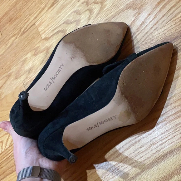 Sole Society Womens Darbia Shoe Heel Size 8 Black Suede Ruffle Pointed Leather - Picture 7 of 11